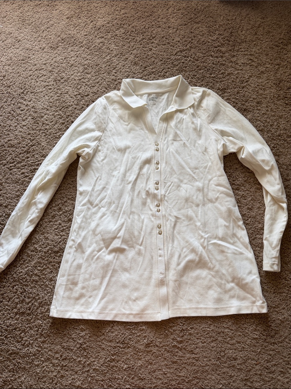 Ivory Button-Front Long Sleeve top